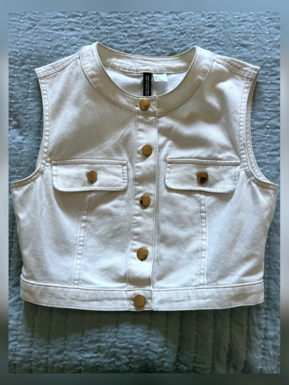 H&M Divided White Denim Button Front Vest S